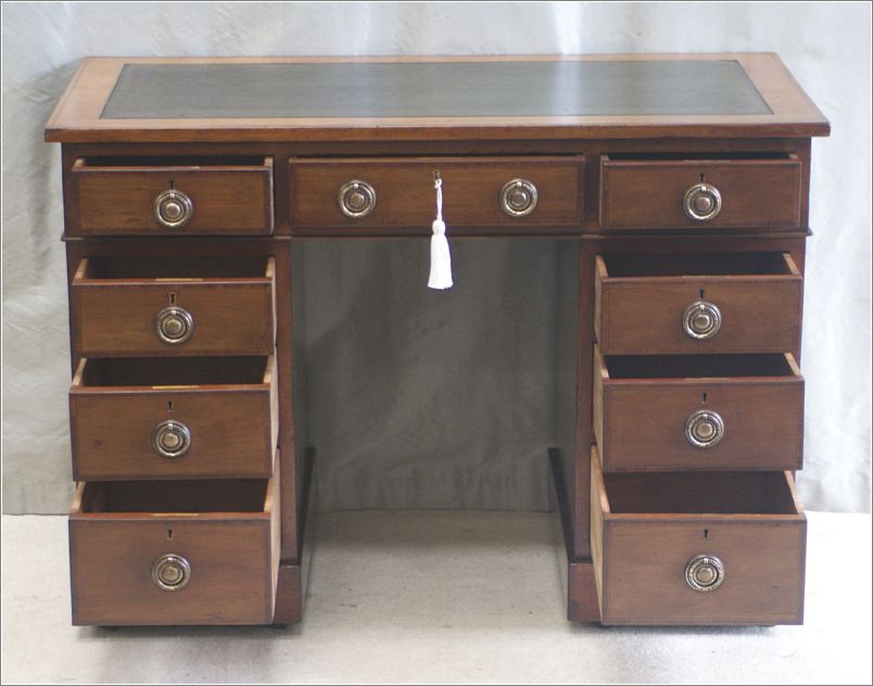 2073 Small Antique Inlaid Pedestal Desk (4)